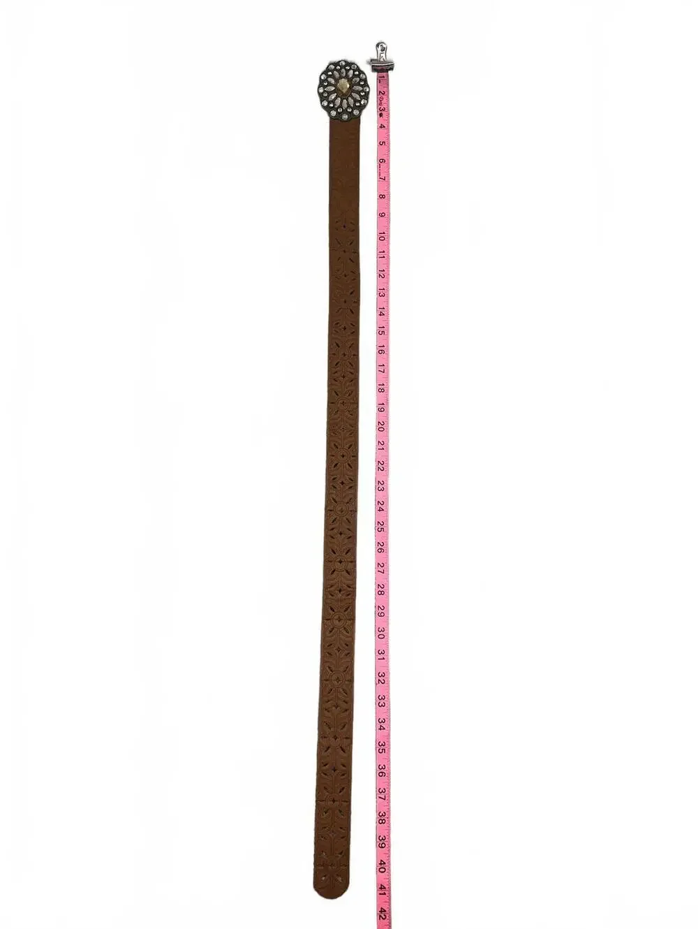 Brown Faux Leather Belt with Crystal Buckle